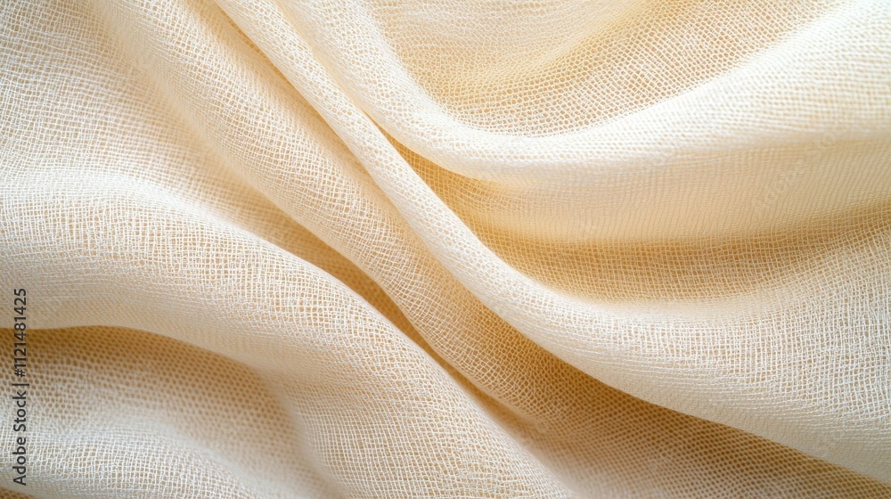 Soft beige fabric draped elegantly on a flat surface Soft beige fabric draped elegantly on a flat surface