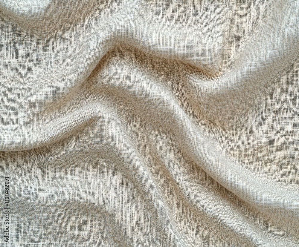Soft beige linen fabric draped gracefully on a surface Soft beige linen fabric draped gracefully on a surface