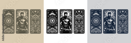 barbarian man playing card tattoo design for warriors