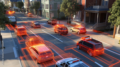 A citywide monitoring system tracking emergency vehicles and traffic flow. photo