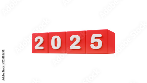 Free Download 2025 happy new year 3d renderig of  red cube with white text isolated on white or png transparent - GFXLoad