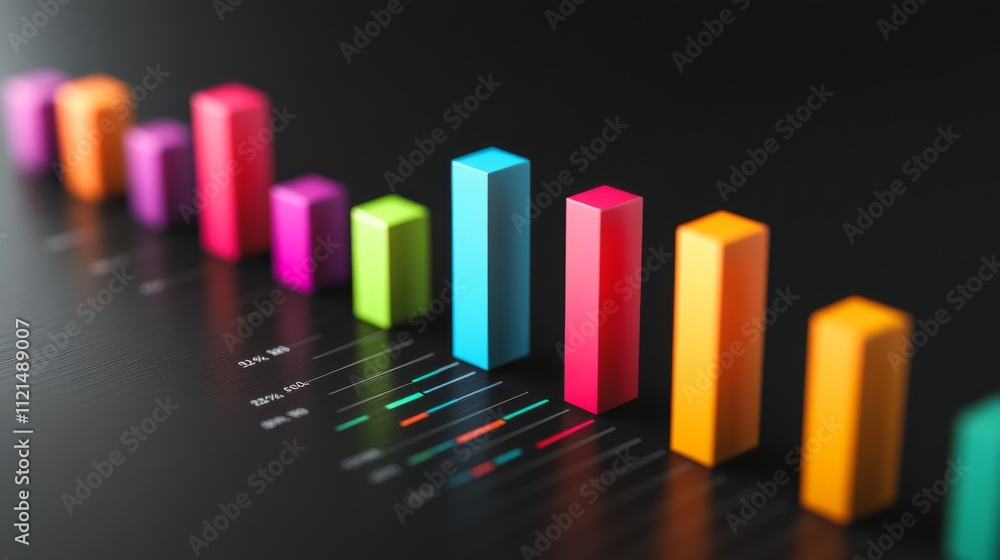 Colorful 3D Bar Chart Illustration on Dark Background for Data Visualization Colorful 3D Bar Chart Illustration on Dark Background for Data Visualization
