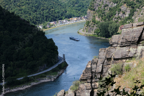 View on the Rhine river on approach to Loreley - Rheinsteig - between Kaub and Saint Goarshausen - Hesse - Germany
