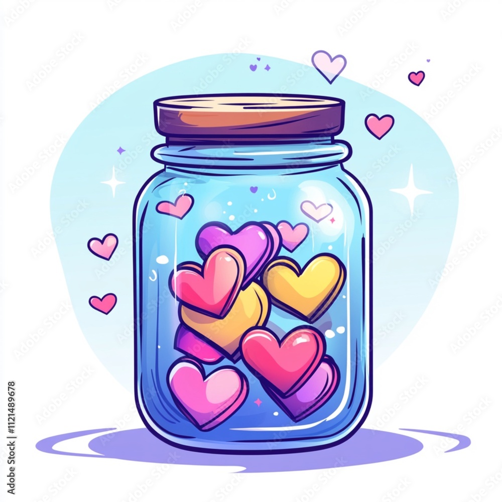 Transparent Glass Jar with Floating Glowing Hearts Transparent Glass Jar with Floating Glowing Hearts