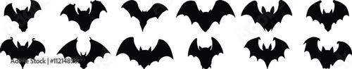 Bat silhouettes set, animal pack of vector silhouette design, isolated background