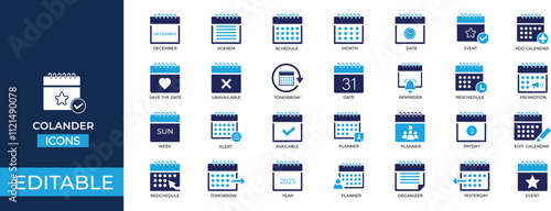 Calendar vector Icons Set - stock illustration Design. Perfect for websites, and apps related to scheduling, planning, and events.