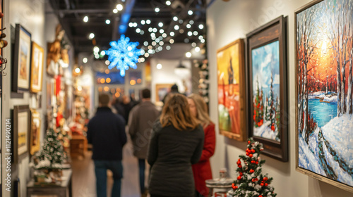 Wallpaper Mural A cozy winter art gallery with patrons admiring paintings and sculptures depicting winter scenes, with soft lighting and holiday music in the background. Torontodigital.ca