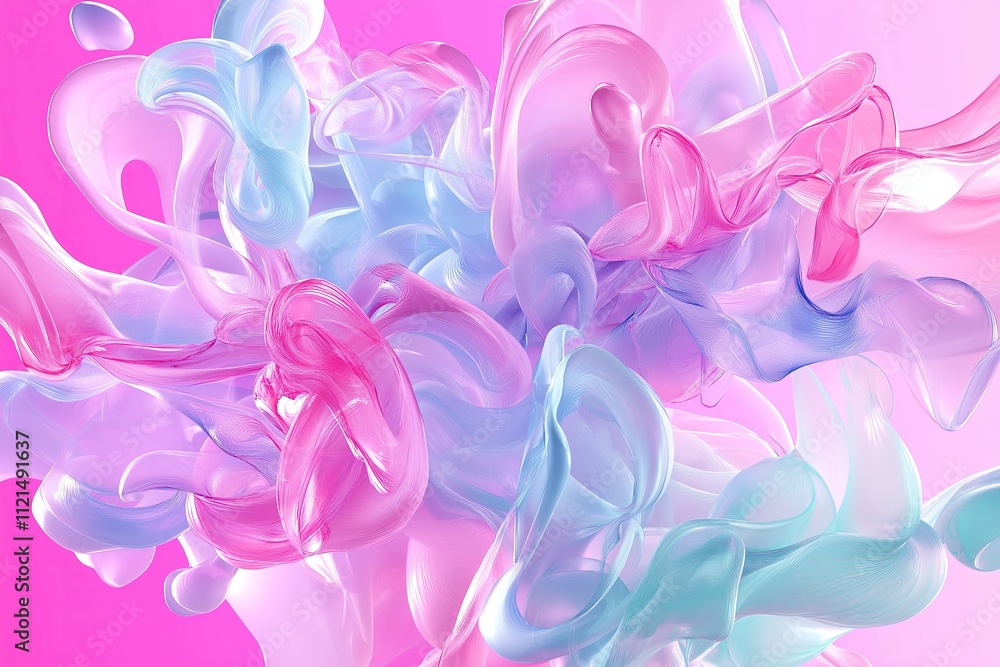 A fluid abstract painting with swirling pastel hues of pink, blue, and white A fluid abstract painting with swirling pastel hues of pink, blue, and white