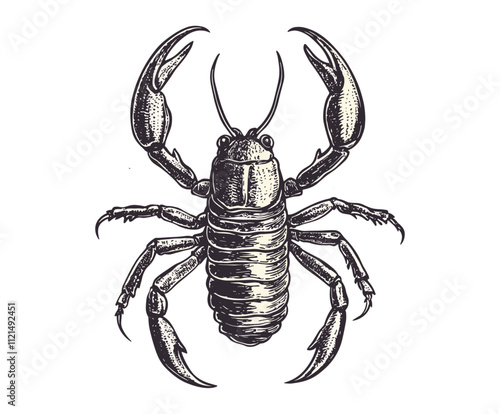 Hand-drawn scorpion in old engraving style black 1 photo