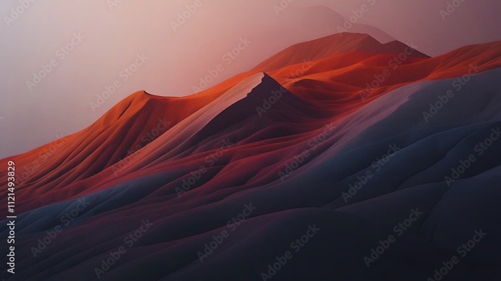A serene sunset landscape showcasing layered, tree-covered hills fading into the horizon with a gradient sky transitioning from deep purple to golden orange. Generative AI A serene sunset landscape showcasing layered, tree-covered hills fading into the horizon with a gradient sky transitioning from deep purple to golden orange. Generative AI