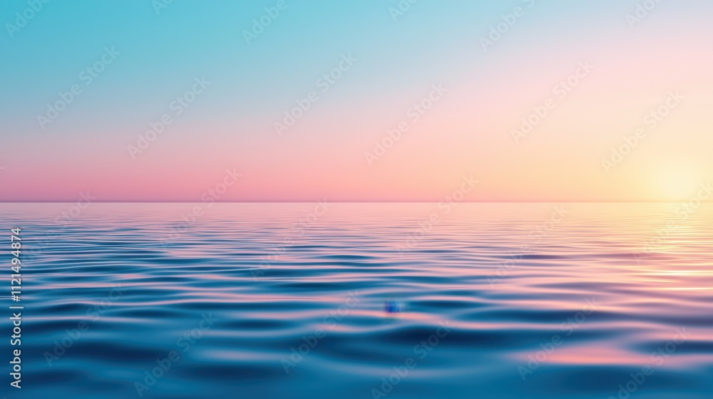 Obraz premium Gentle waves at dawn reflect pastel colors over the serene ocean surface