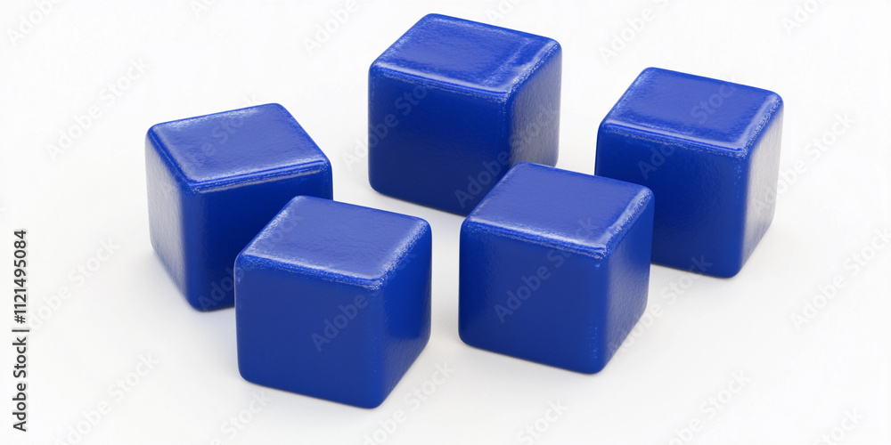 Bright blue plastic cubes arranged in a playful pattern Bright blue plastic cubes arranged in a playful pattern