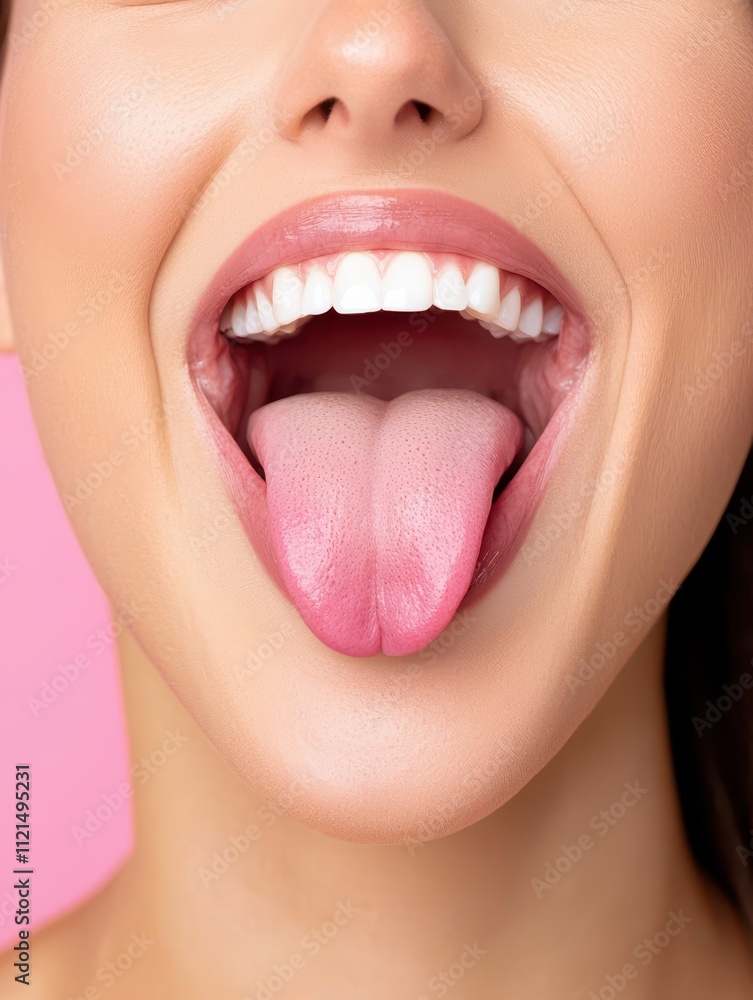 Obraz premium Funny woman playfully sticking out her tongue with a bright smile