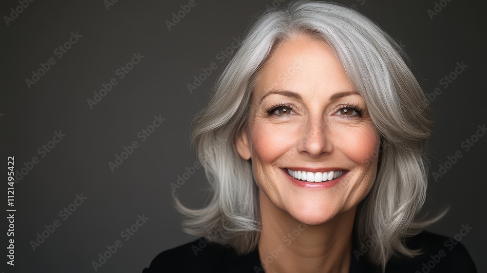 Confident middle-aged woman smiling warmly in a close-up portrait Confident middle-aged woman smiling warmly in a close-up portrait