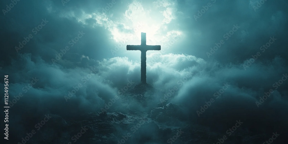 Silhouette of a Christian Cross Against a Dramatic Glowing Sky Silhouette of a Christian Cross Against a Dramatic Glowing Sky
