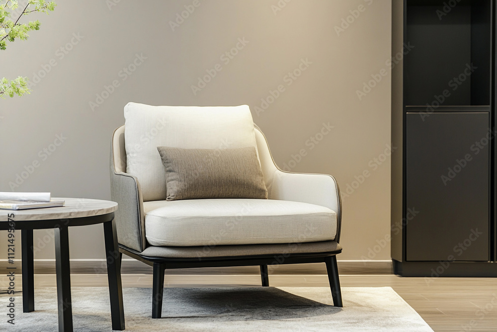 Stylish modern armchair in contemporary living room setup Stylish modern armchair in contemporary living room setup