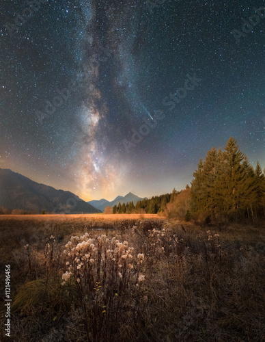 Milchstraße und Komet im Tannheimer Tal in Österreich photo