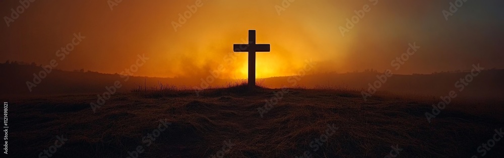 Silhouette of a Christian Cross Against a Dramatic Glowing Sky Silhouette of a Christian Cross Against a Dramatic Glowing Sky