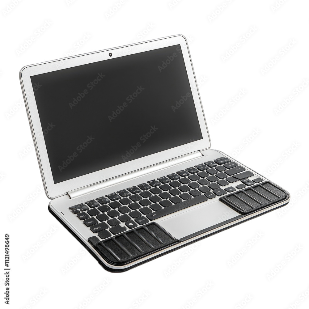 Minimalist white laptop with black keyboard on transparent background cutout png Minimalist white laptop with black keyboard on transparent background cutout png