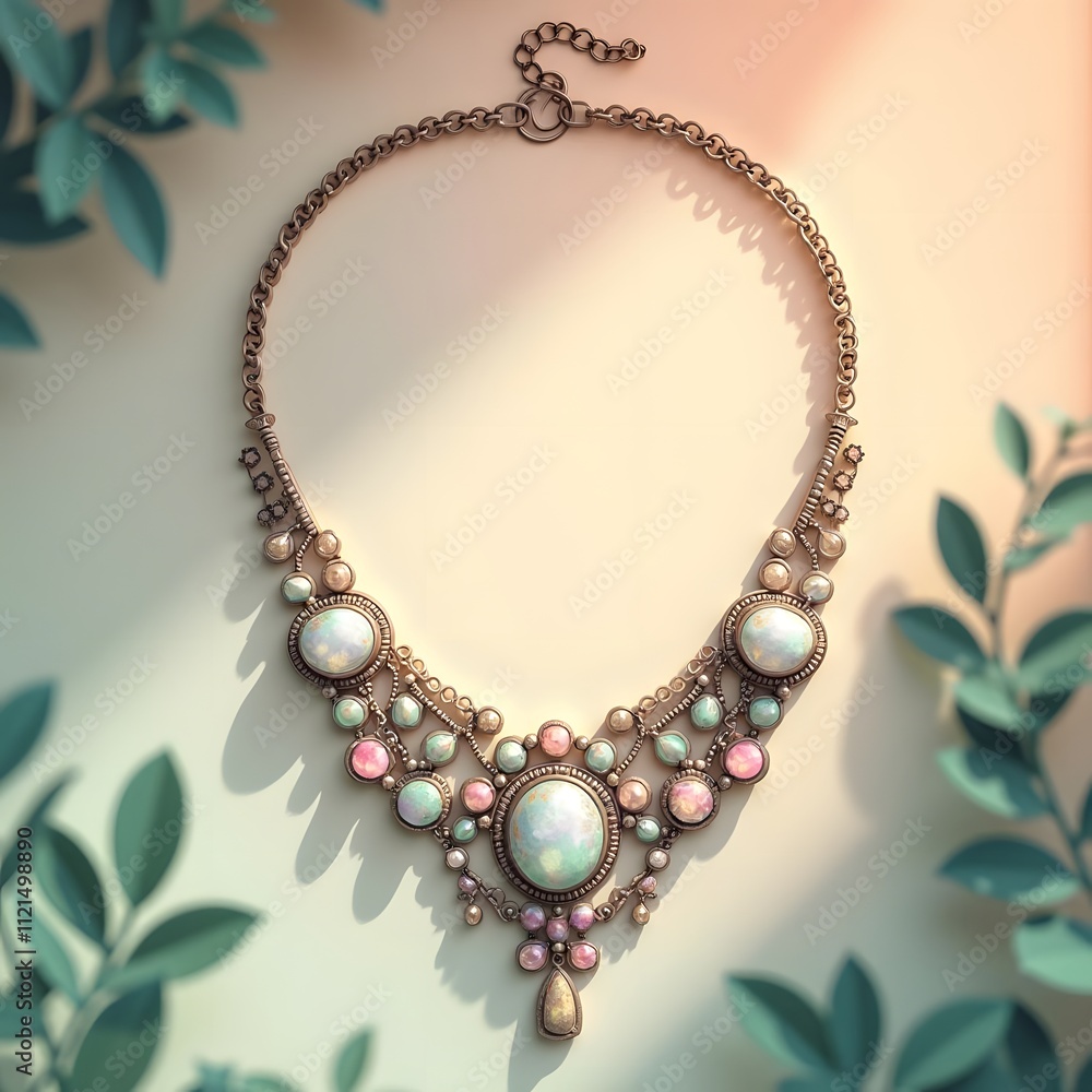 Obraz premium Pastel Vintage Necklace: Ethereal Outdoor Studio Setting