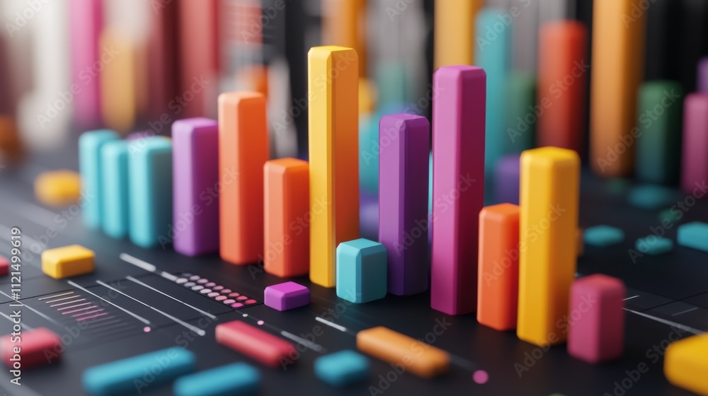 Colorful 3D Graphs and Charts Displaying Business Data Insights Colorful 3D Graphs and Charts Displaying Business Data Insights