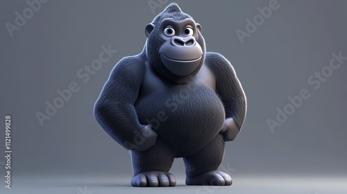 Friendly cartoon gorilla character standing with hands on hips.  3D rendered ape, primate. photo