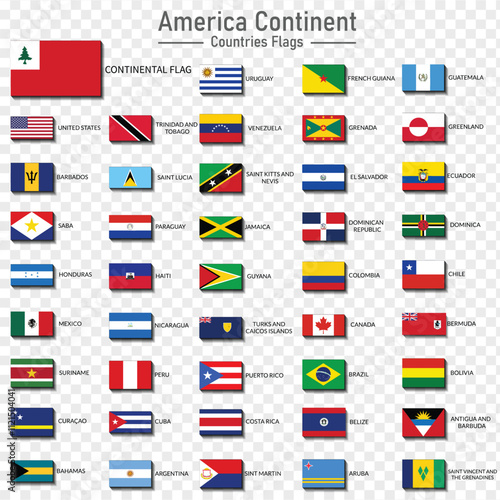 Flags of all countries of the American continents