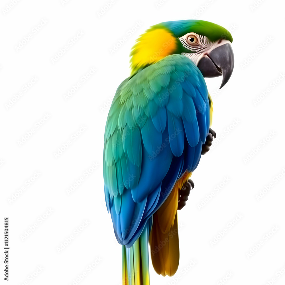 Fototapeta premium Blue-and-yellow Macaw of the species Ara isolated on the blank background