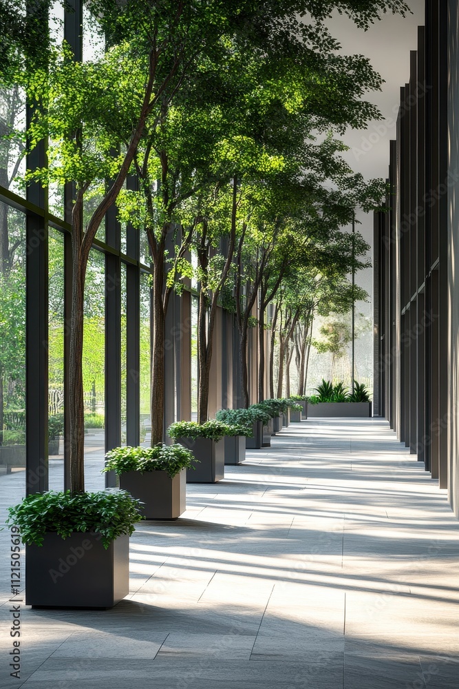 Serene Walkway through Lush Urban Greenery Serene Walkway through Lush Urban Greenery