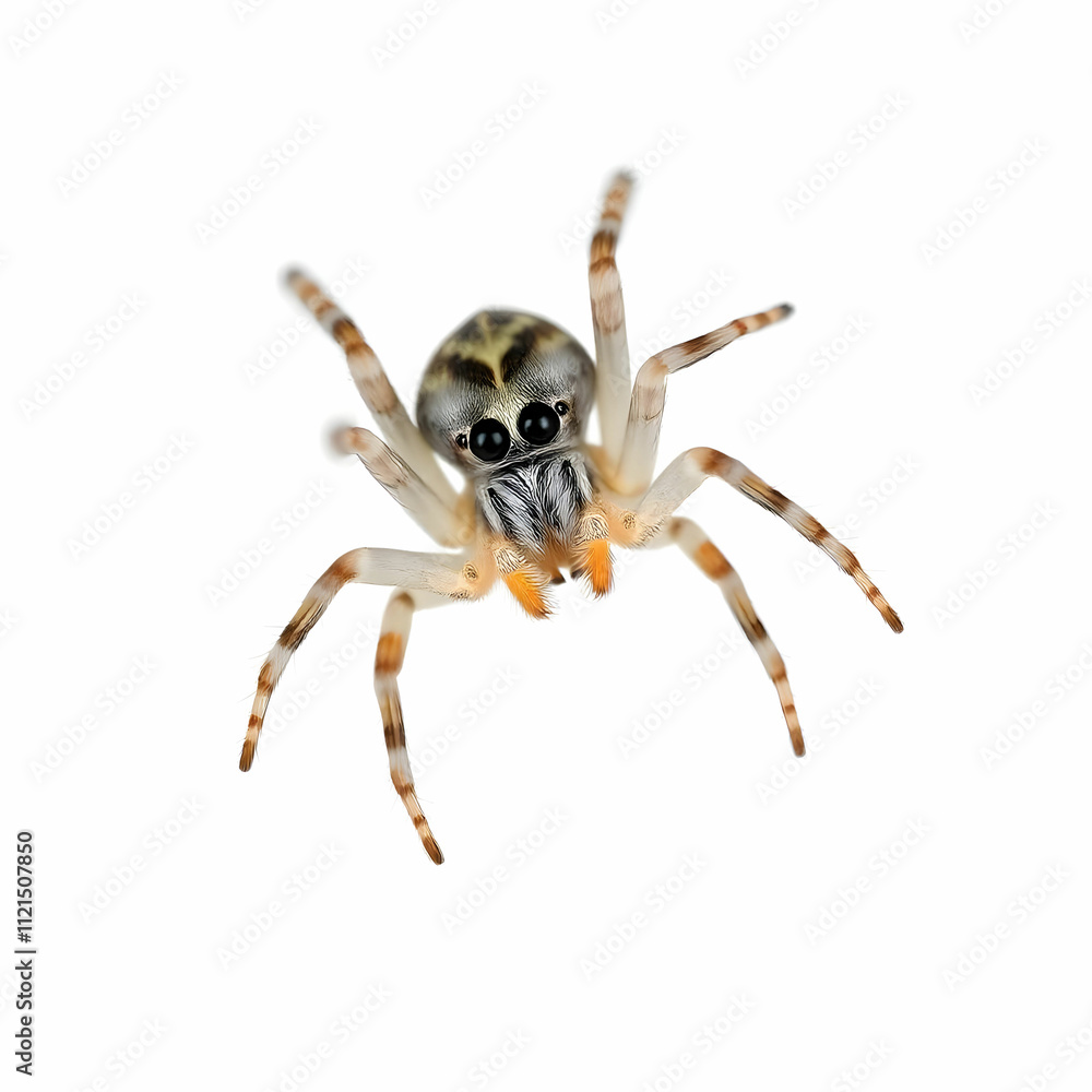 Gray Wall Jumping Spider of the species Menemerus bivittatus isolated on the blank background Gray Wall Jumping Spider of the species Menemerus bivittatus isolated on the blank background