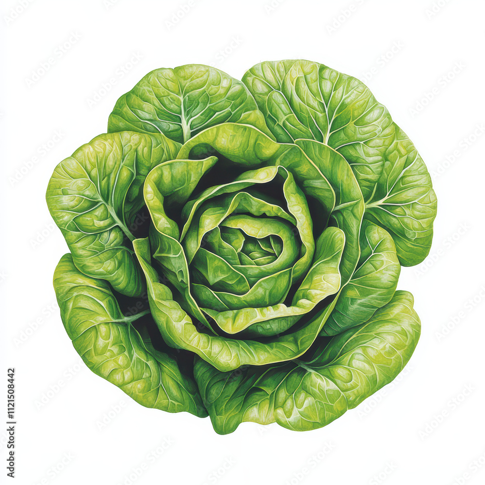 Fototapeta premium Fresh green lettuce heads with crisp leaves, showcasing vibrant textures and intricate details. This captures essence of healthy produce, perfect for culinary themes