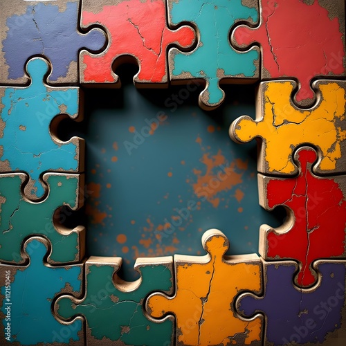 Vibrant Toy Puzzle: Moody Shadows in Abstract Composition photo