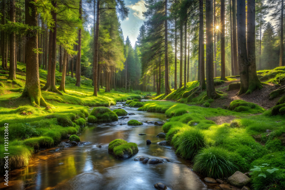 Fototapeta premium Forest Clearing with a Gentle Stream