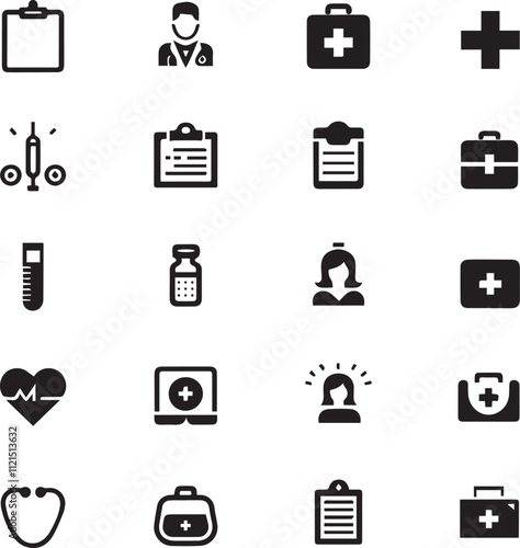 Doctor Medical Elements collection vector black and white 