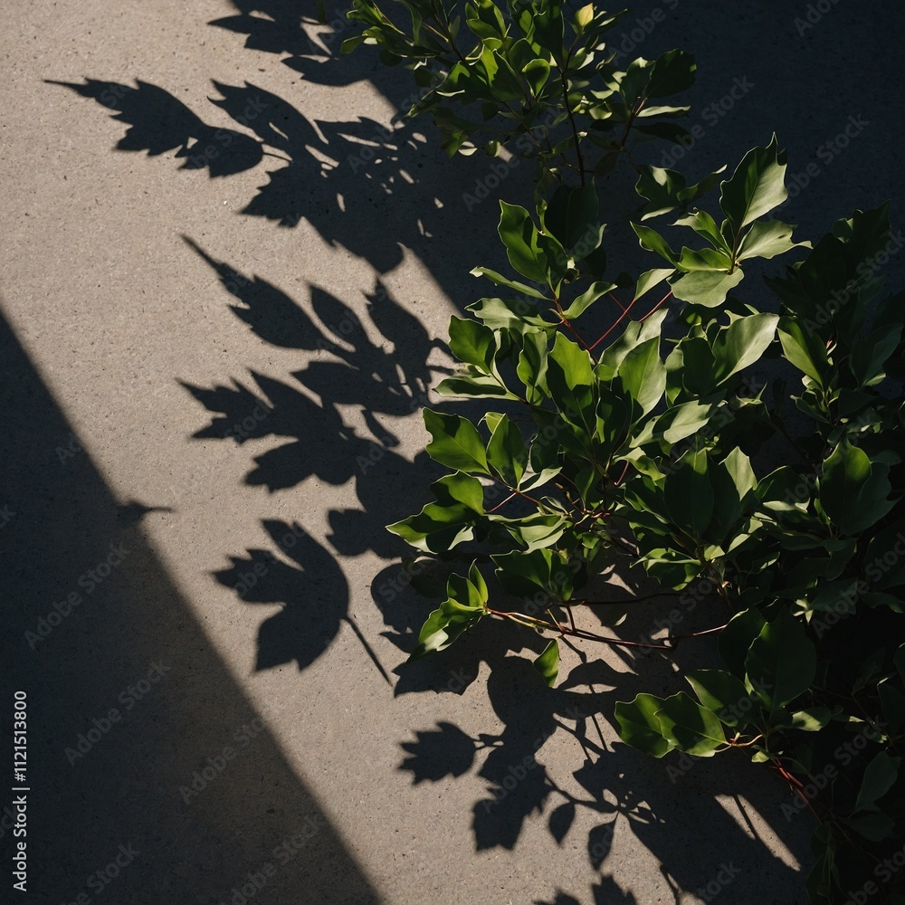 Shadow play of foliage on a minimalist surface. Shadow play of foliage on a minimalist surface.