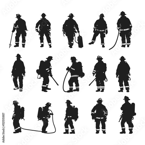 fireman clip art silhouette set vector