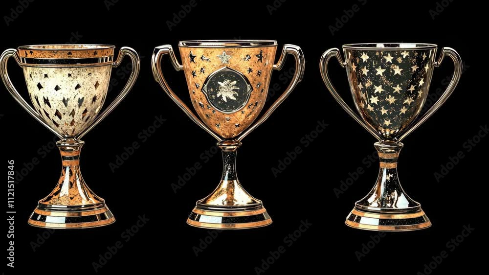 Decorative trophies showcasing intricate designs and craftsmanship for an award ceremony Decorative trophies showcasing intricate designs and craftsmanship for an award ceremony