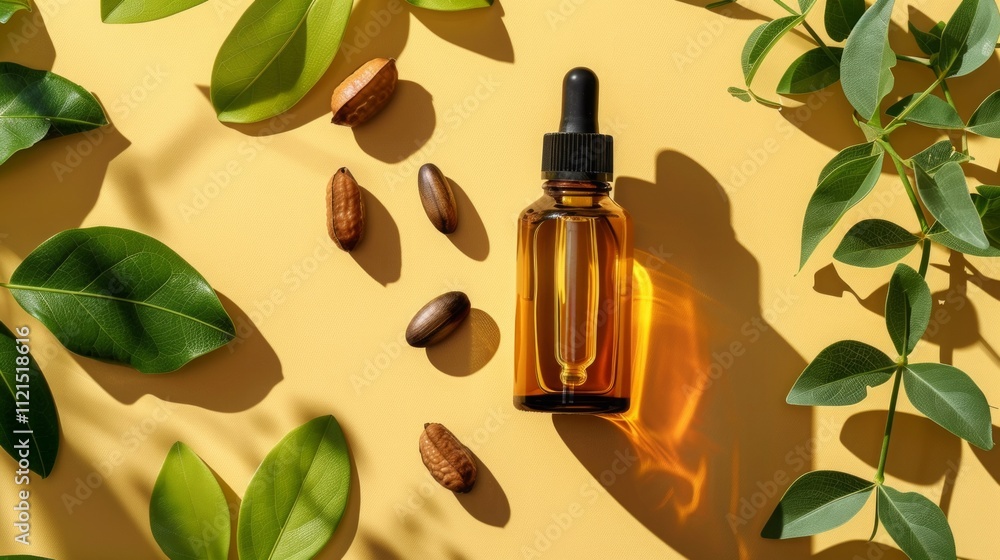 Jojoba oil bottle next to a cosmetic hair shampoo, surrounded by fresh jojoba seeds and leaves, highlighting organic hair care and skincare solutions. Generative AI Jojoba oil bottle next to a cosmetic hair shampoo, surrounded by fresh jojoba seeds and leaves, highlighting organic hair care and skincare solutions. Generative AI