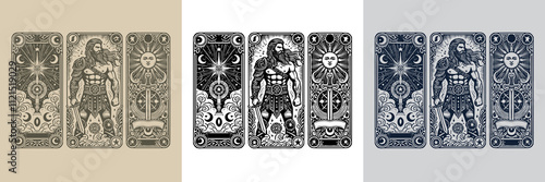 hand-drawn barbarian man playing card tattoo design