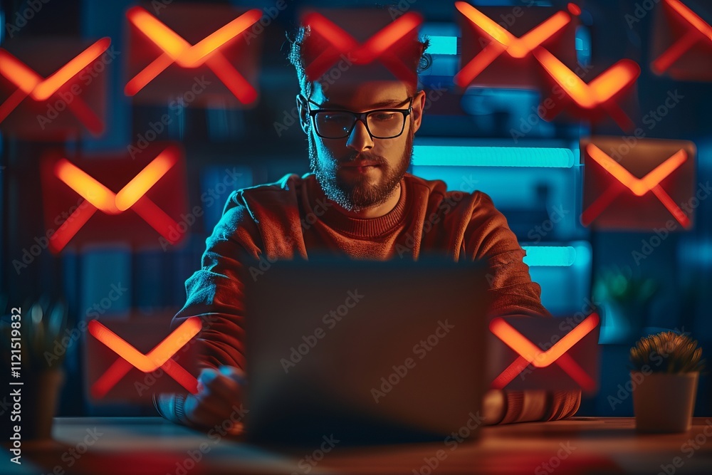 Focused businessman analyzing financial data on laptop, aiming for growth and success, Employee Appreciation Day Focused businessman analyzing financial data on laptop, aiming for growth and success, Employee Appreciation Day