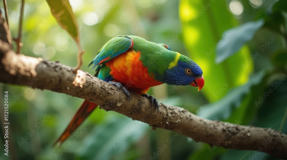 Obraz premium Vibrant Parrot on Tropical Branch