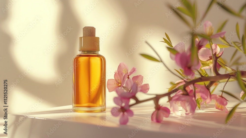 Jojoba oil bottle with a small jar of cream, surrounded by jojoba seeds and green leaves, showcasing natural skincare and organic beauty products. Generative AI Jojoba oil bottle with a small jar of cream, surrounded by jojoba seeds and green leaves, showcasing natural skincare and organic beauty products. Generative AI
