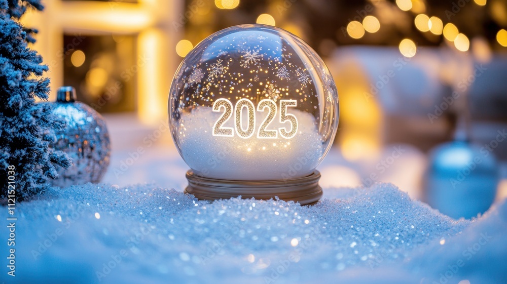 Snow globe featuring 2025 surrounded by sparkling snow holiday decor cozy indoor setting festive atmosphere Snow globe featuring 2025 surrounded by sparkling snow holiday decor cozy indoor setting festive atmosphere