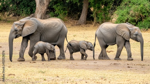 African Elephant Family Walking in the Savannah photo