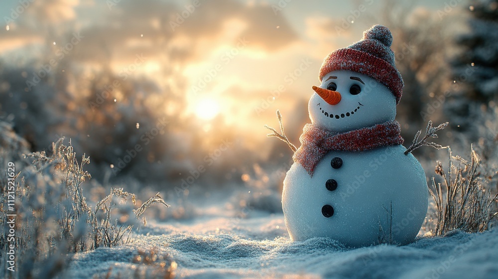 Fototapeta premium Christmas snowman on the snow