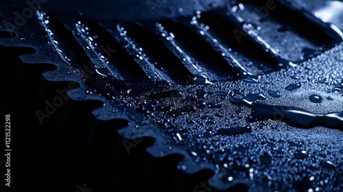 Close-up of intricate machine gears with a blue tone, showcasing detailed mechanical parts in a shallow depth of field, representing precision engineering, technology, and industrial machinery photo