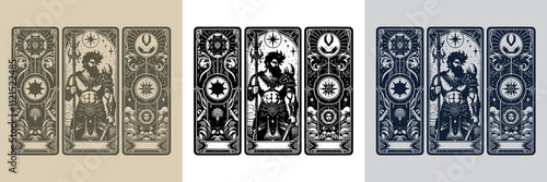dark barbarian man playing card tattoo design
