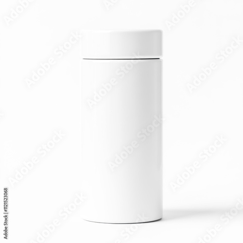 White tube container with minimalist design isolated on white background