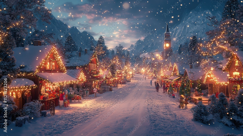 Fairy Tale Winter Street with Residents Singing Christmas Carols Fairy Tale Winter Street with Residents Singing Christmas Carols