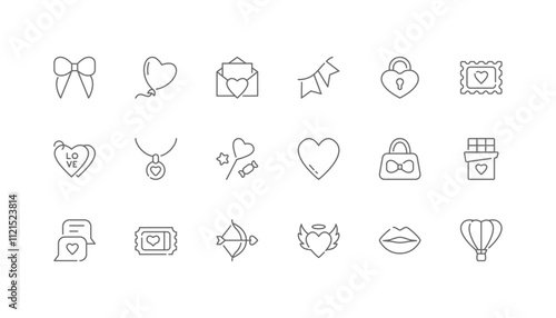 Happy Valentine’s Day | Set of line icons with editable stroke